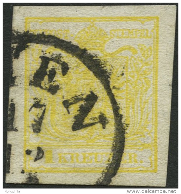 STERREICH 1Yd O, 1854, 1 Kr. Kadmiumgelb, Maschinenpapier, Type III, K1 (WI)EN, Breitrandig, Pracht, Befund Dr. Ferchenb - Usados