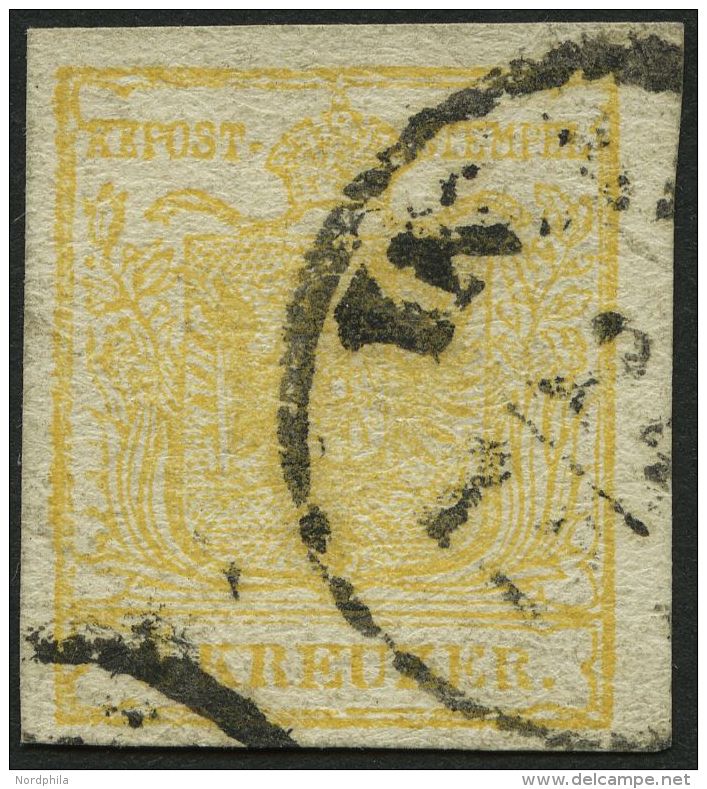 STERREICH 1Yb O, 1854, 1 Kr. Ockergelb, Maschinenpapier, Type Ib, K1 INN(SBRUCK), Pracht, Befund Dr. Ferchenbauer, Mi. 1 - Autres & Non Classés