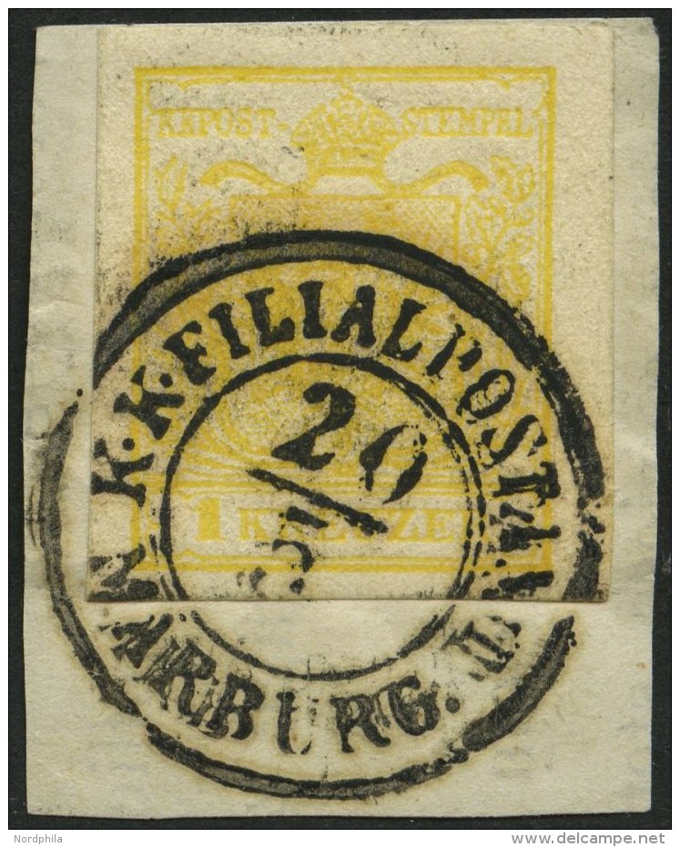 STERREICH 1Ya BrfStk, 1854, 1 Kr. Chromgelb, Maschinenpapier, Type III, K2 K.K. FILIALPOSTAMT MARBURG, Breitrandig, Kabi - Autres & Non Classés