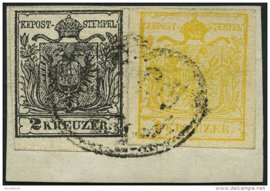 STERREICH 1,2Ya BrfStk, 1854, 1 Kr. Gelb Und 2 Kr. Schwarz, Maschinenpapier, Zierstempel Imp.-Reg-Vapori (Gardasee), Pra - Autres & Non Classés