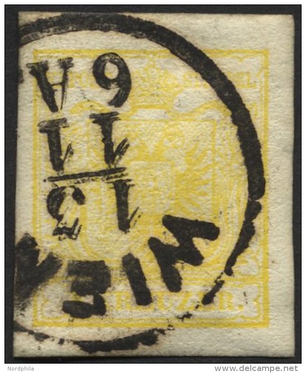 STERREICH 1Ya O, 1854, 1 Kr. Gelb, Maschinenpapier, Breitrandig, Kabinett, Mi. 120.- - Oblitérés