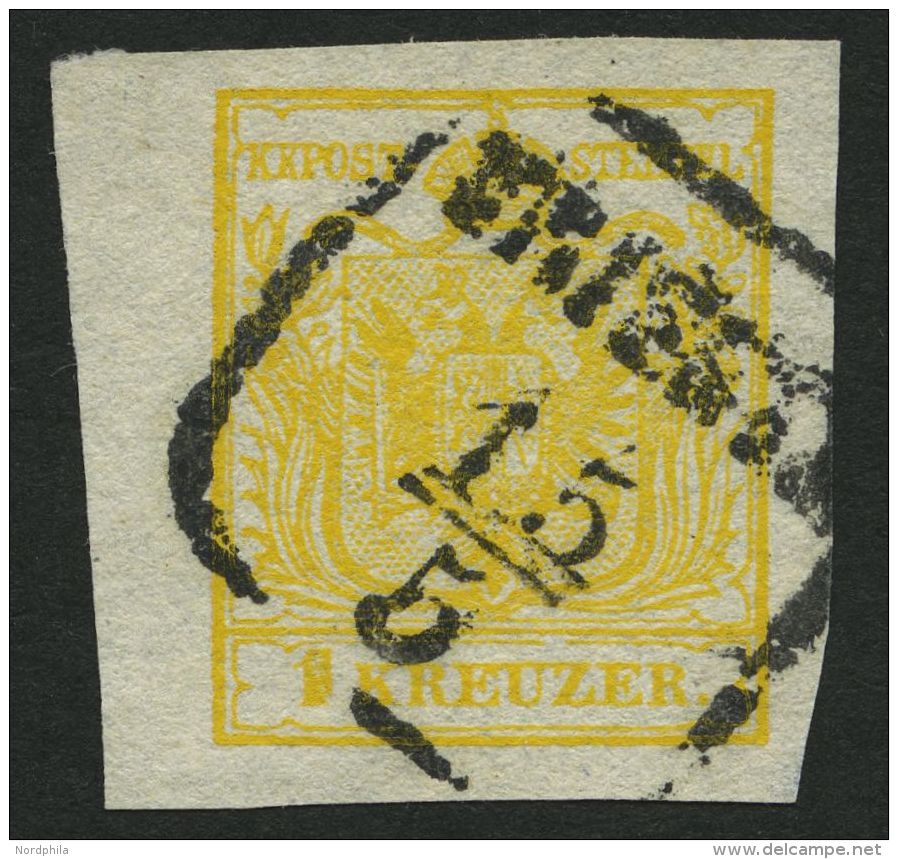 STERREICH 1Xd O, 1850, 1 Kr. Tiefkadmiumgelb, Handpapier, Type III, Linkes Randstück, Stempel TRIEST, Kabinett, Fot - Usati