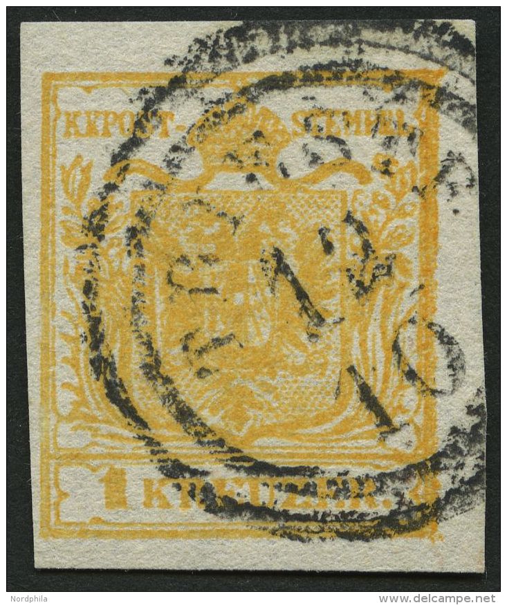 STERREICH 1Xb O, 1850, 1 Kr. Orange, Handpapier, Type III, K2 TRIESTE, Voll-breitrandig, Pracht, Fotobefund Dr. Ferchenb - Autres & Non Classés