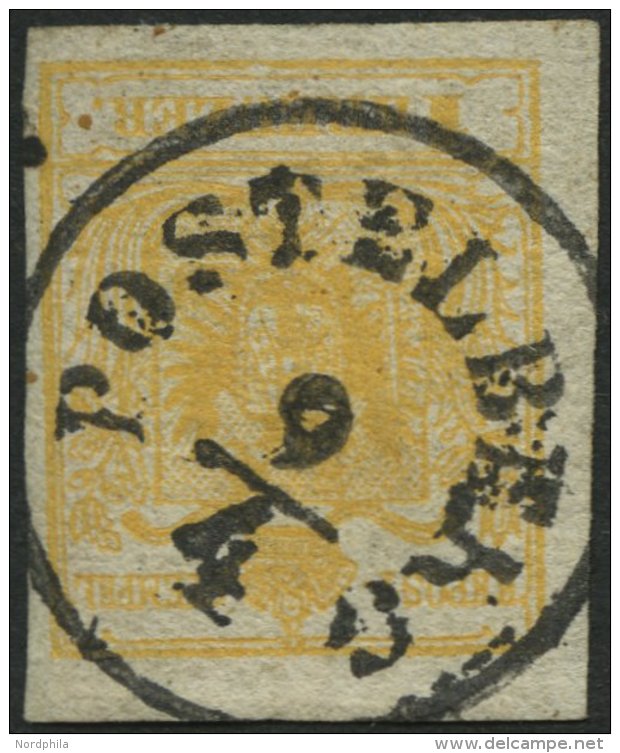 STERREICH 1Xb O, 1850, 1 Kr. Orange, Handpapier, Zentrischer K1 POSTELBERG, Pracht - Oblitérés