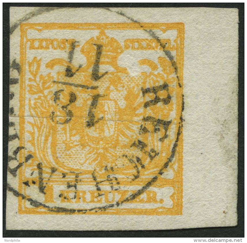 STERREICH 1Xb O, 1850, 1 Kr. Orange, Handpapier, Type III, Mit Rechtem Rand (6 Mm), K1 REICHENBURG, Waagerechter Bug Son - Autres & Non Classés