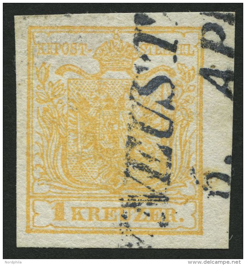 STERREICH 1Xb O, 1850, 1 Kr. Hellorange, Handpapier, Type III, Kartonpapier 0.12 Mm, L2 NEUSTADT, Pracht, Befund Dr. Fer - Oblitérés