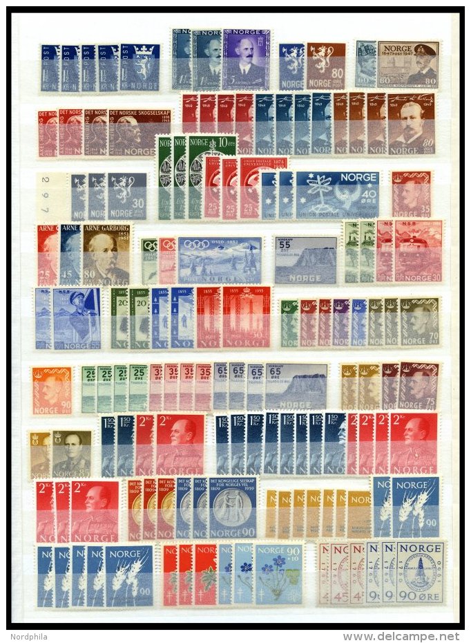 SAMMLUNGEN, LOTS **, Postfrische Dublettenpartie Norwegen Von 1945-80, Dabei U.a. Mi.Nr. 442/3 (12x), 471-75 (6x) Etc., - Collections