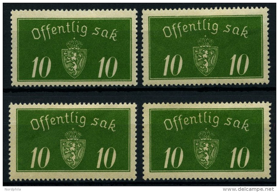 DIENSTMARKEN D 12I *, 1933, 10 Ø Grün, Type I, Falzreste, 4 Prachtwerte, Mi. Für ** (400.-) - Other & Unclassified