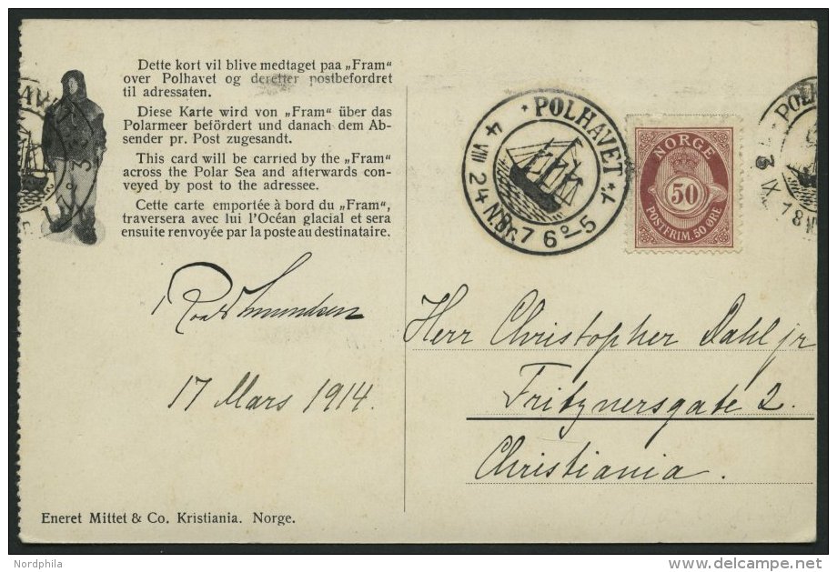 NORWEGEN 87 BRIEF, 1924, Fram - Karte, Rechts Gezähnt, Von POLHAVET Nach Christiania, Pracht - Other & Unclassified