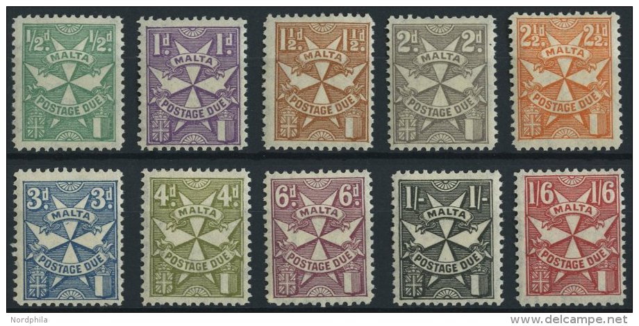 MALTA P 11-20 *, 1925, Malteserkreuz, Falzrest, Prachtsatz - Malta