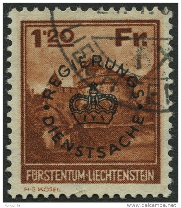 DIENSTMARKEN D 10 O, 1933, 1.20 Fr. Burg Vaduz, Pracht, Mi. 410.- - Service