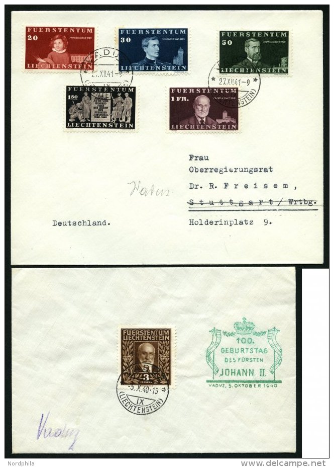 LIECHTENSTEIN 186-91 BRIEF, 1940, 100. Geburtstag, Prachtsatz Auf 2 Belegen - Other & Unclassified