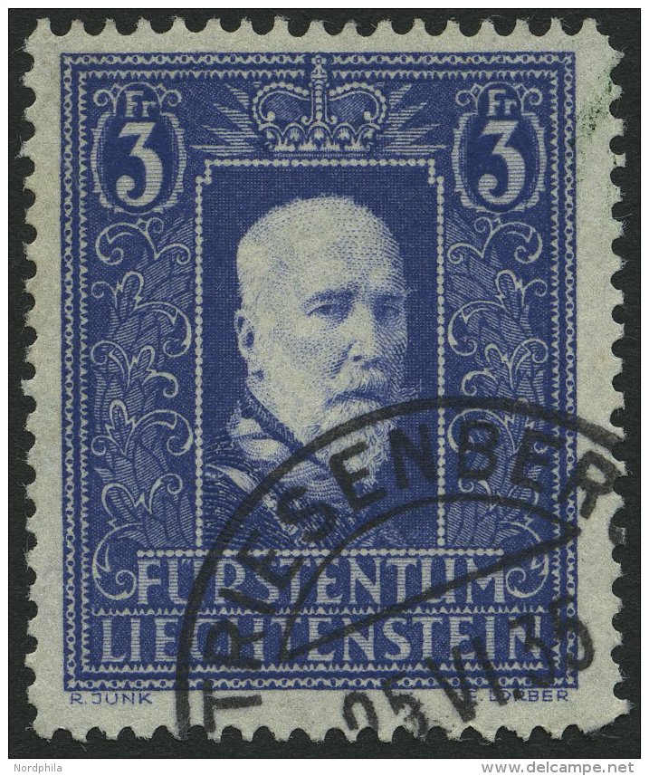 LIECHTENSTEIN 141I O, 1933, 3 Fr. Fürst Franz I, Pracht, Fotoattest Marxer, Mi. 280.- - Used Stamps