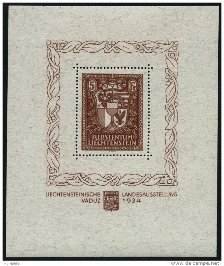 LIECHTENSTEIN Bl. 1 **, 1934, Block Landesausstellung, Pracht, Fotoattest Marxer, Mi. 2600.- - Other & Unclassified