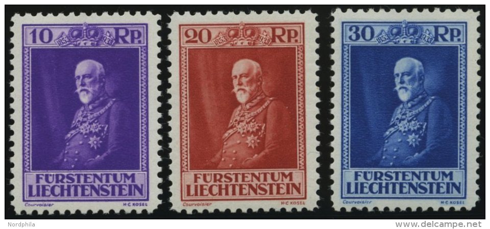 LIECHTENSTEIN 122-24 *, 1933, 80. Geburtstag, Falzrest, Prachtsatz - Other & Unclassified