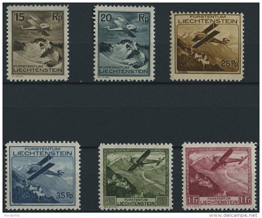 LIECHTENSTEIN 108-13 *, 1930, Flugzeug über Landschaften, Falzreste, Prachtsatz - Other & Unclassified