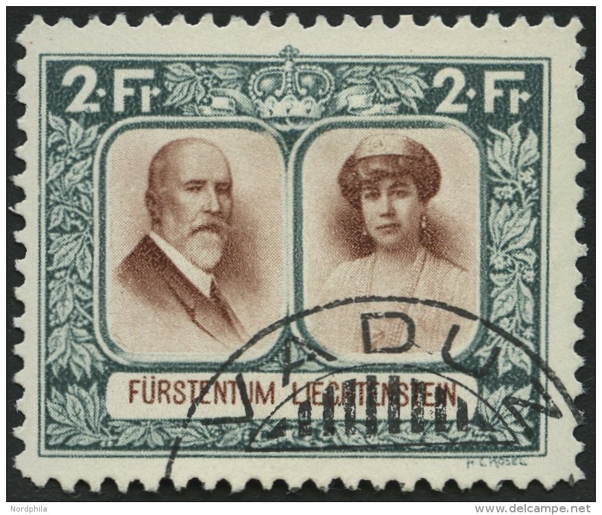 LIECHTENSTEIN 107B O, 1930, 2 Fr. Fürstenpaar, Gezähnt L 111/2, Pracht, Mi. 150.- - Other & Unclassified