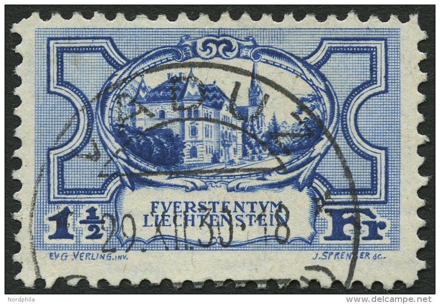 LIECHTENSTEIN 71 O, 1925, 11/2 Fr. Regierungsgebäude, Pracht, Mi. 130.- - Other & Unclassified