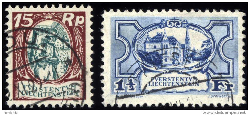 LIECHTENSTEIN 69,71 O, 1925/7, 15 Rp. Und 11/2 Fr. Freimarken, 2 Prachtwerte, Mi. 174.- - Other & Unclassified