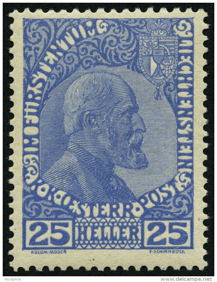 LIECHTENSTEIN 3yb *, 1916, 25 H. Mittelultramarin, Normales Papier, Falzreste, Pracht, Mi. 400.- - Other & Unclassified