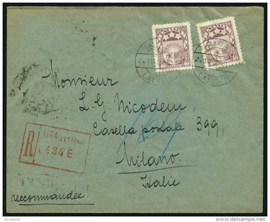 LETTLAND 151 BRIEF, 1940, 40 S. Braunlila, 2x Als Mehrfachfrankatur Auf Einschreibbrief Nach Italien, Pracht - Latvia