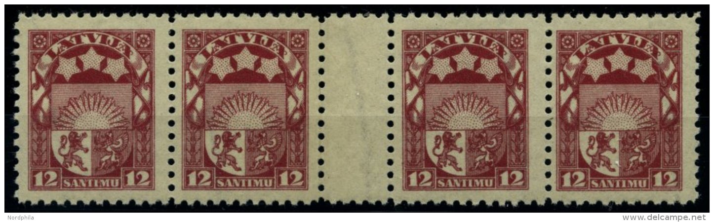 LETTLAND 94ZW **, 1923, 12 S. Rotlila Im Waagerechten Viererstreifen Mit Zwischensteg, Pracht - Latvia