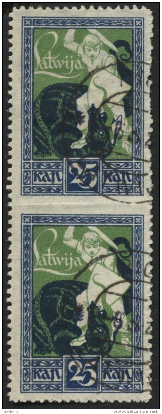 LETTLAND 37UMw O, 1919, 25 Kap. Befreiung Von Kurland Im Senkrechten Paar, Mitte Ungezähnt, Pracht - Lettland