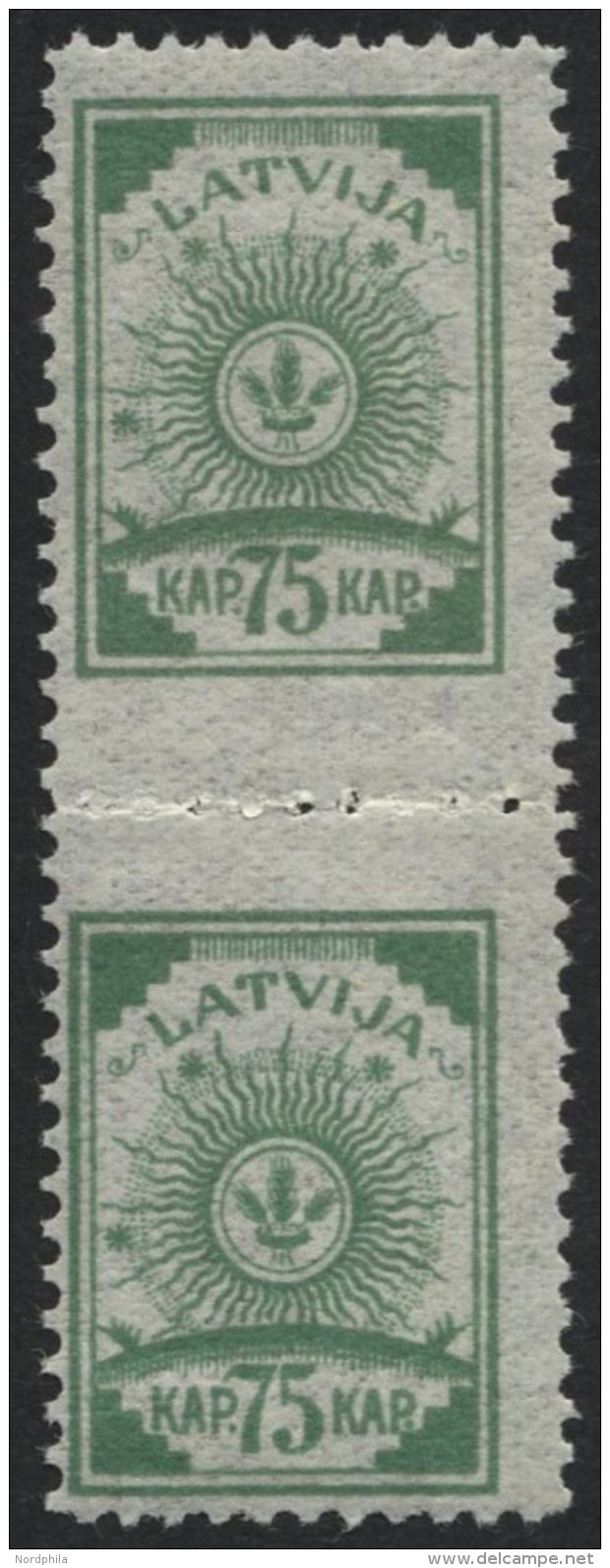 LETTLAND 14A Paar **, 1919, 75 K. Hellgrün, Gezähnt L 111/2, Im Senkrechten Paar, In Der Mitte Gezähnt L - Latvia