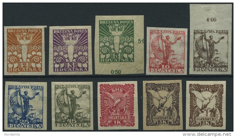 JUGOSLAWIEN 88-97U*, (*), 1919, Freimarken, Ungezähnt, Prachtsatz - Other & Unclassified