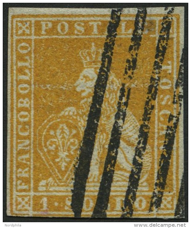 TOSCANA 2y O, 1853, 1 So. Gelb, Graublaues Papier, Unten Lupenrandig Sonst Allseits Sehr Breit Gerandet, Farbfrisches Pr - Tuscany