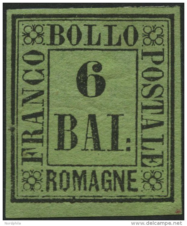 ROMAGNA 7 *, 1859, 6 Baj. Schwarz Auf Gelbgrün, Falzrest, Pracht, Gepr. Drahn, Mi. 300.- - Romagna