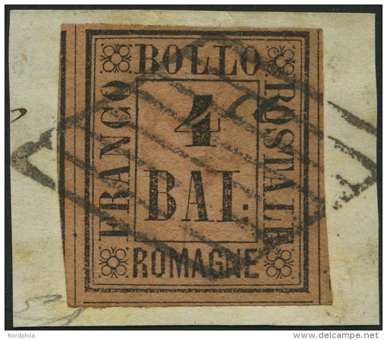 ROMAGNA 5 BrfStk, 1859, 4 Baj. Schwarz Auf Rotbraun, Meist Riesenrandig, Kabinettbriefstück, Gepr. U.a. Drahn - Romagna