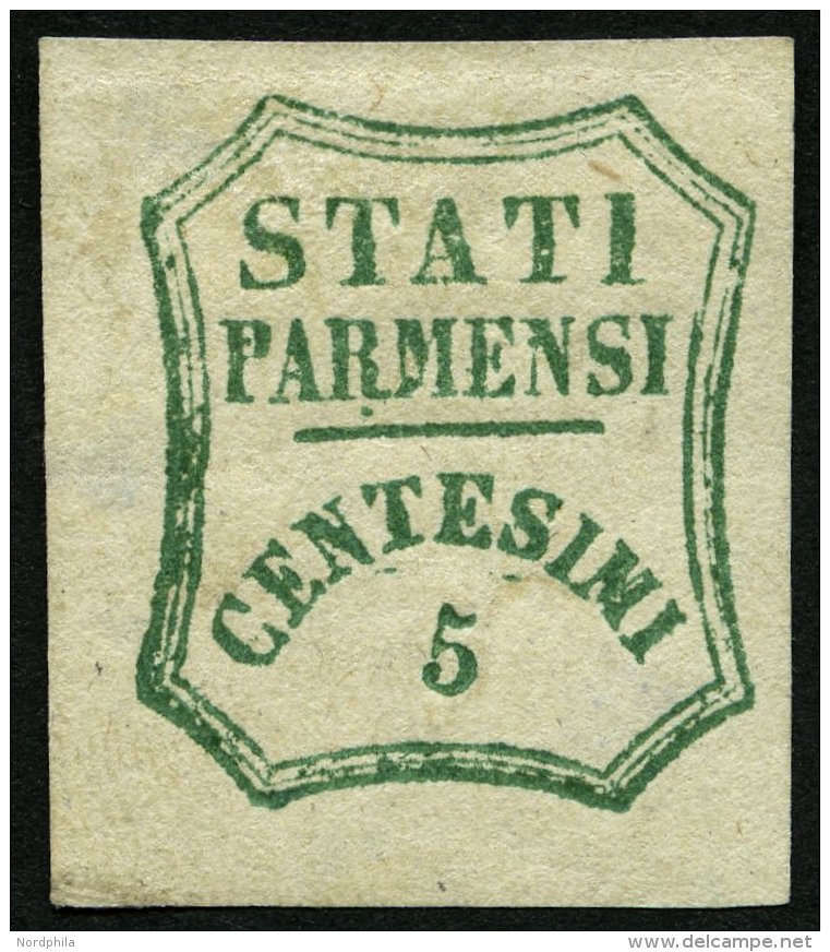 PARMA 12b (*), 1859, 5 C. Blaugrün, Ohne Gummi, Breitrandig, Helle Stellen, Feinst, Mi. 2000.- - Parma