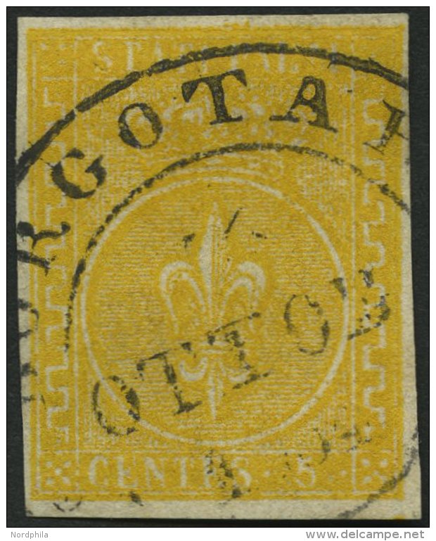 PARMA 6a O, 1853, 5 C. Orange, Zentrischer K2 BORGOTARO, Breitrandig, Kabinett, Gepr. Drahn, Mi. (750.-) - Parma