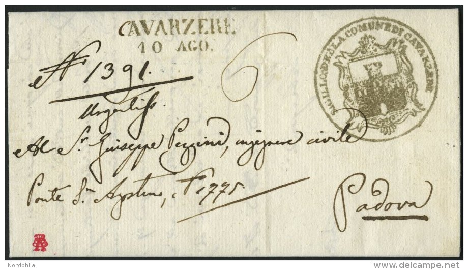 VORPHILA 1847, CAVARZERE, L2 Auf Dekorativem Brief Mit Inhalt Und Dienstsiegel Nach Padova, Pracht - 1. ...-1850 Prephilately