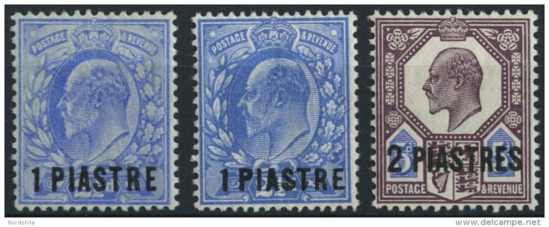 POST IN DER TÜRKEI 23I,II,24 *, 1906/12, 1 Pia Auf 21/2 P. Und 2 Pia. Auf 5 P. König Edward VII, Falzrest, 3 P - Other & Unclassified