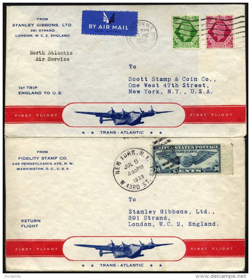 GROSSBRITANNIEN 30.6.1939, Erstflug SOUTHAMPTON-NEW YORK, Mit Boing 314 Yankee-Clipper Geflogen, Hin- Und Rückflug - Used Stamps