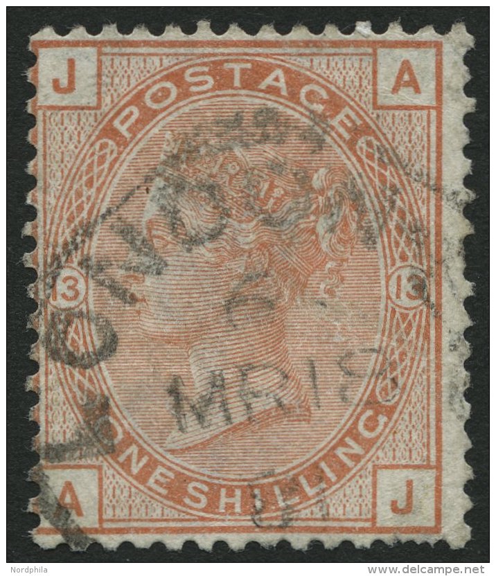 GROSSBRITANNIEN 53 O, 1880, 1 Sh. Braunorange, K1 LONDON, Leichte Knitterspuren, Feinst, Mi. 350.- - Used Stamps