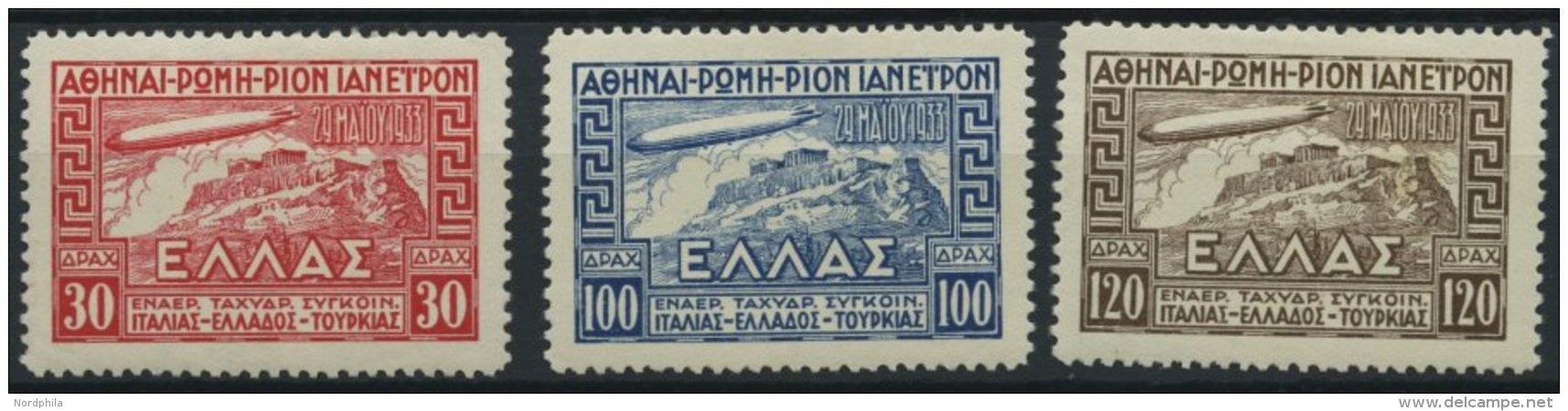 GRIECHENLAND 352-54 *, 1933, Graf Zeppelin, Falzrest, Prachtsatz - Other & Unclassified