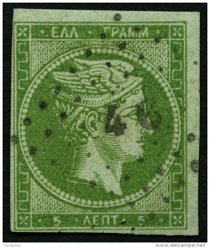 GRIECHENLAND 11IIb O, 1861, 5 L. Grasgrün Auf Grünlich, Feiner Druck, Nummernstempel 46, Pracht, Gepr. Bü - Other & Unclassified