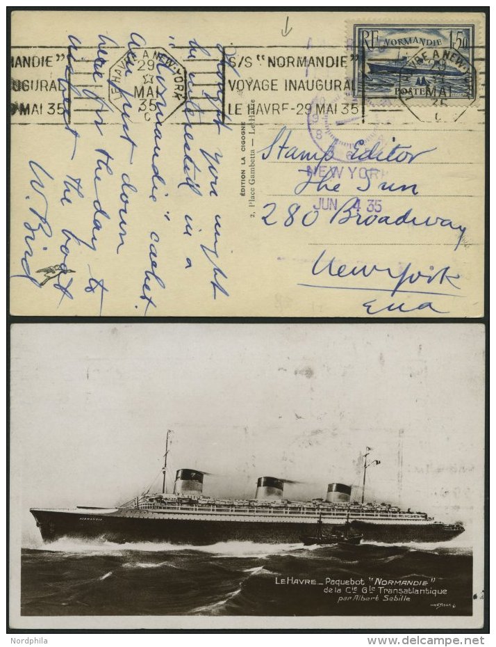 FRANKREICH 297 BRIEF, 1935, 1.50 Fr. Normandie Auf Ansichtskarte Nach New York Mit Stempel S/S NORMANDIE VOYAGE INAUGURA - Other & Unclassified