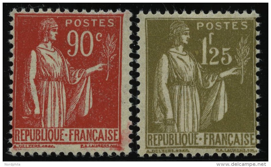 FRANKREICH 279,281 *, 1932, 90 C. Dunkelrot Und 1.25 Fr. Dunkeloliv, Falzrest, 2 Prachtwerte - Other & Unclassified