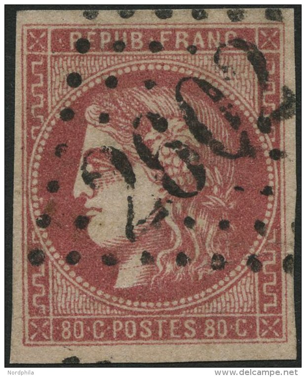 FRANKREICH 44a O, 1870, 80 C. Rosa, Nummernstempel 2602, Leichte Bugspur Sonst Pracht, Mi. 300.- - Other & Unclassified