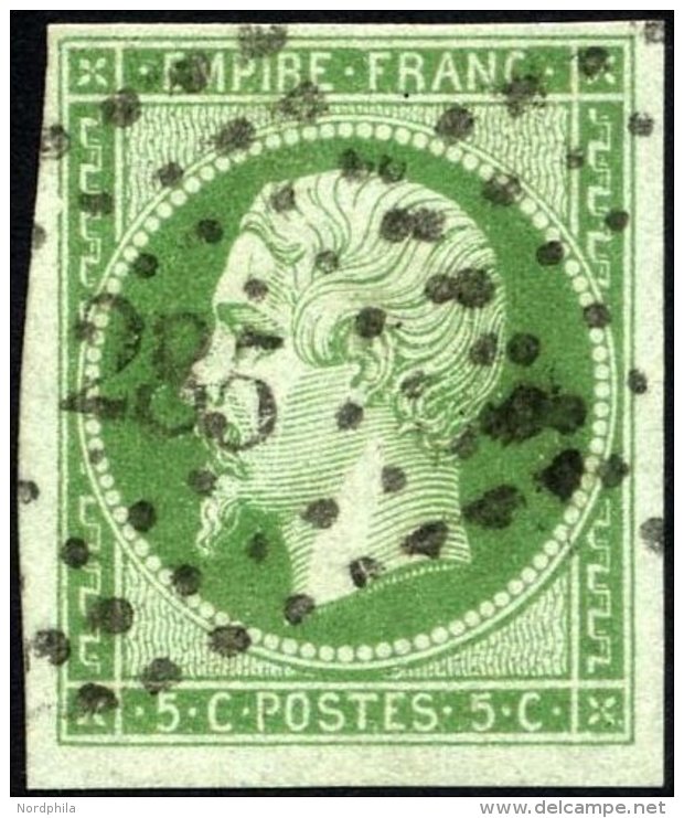 FRANKREICH 11a O, 1860, 5 C. Grün Auf Grünlich, Nummernstempel 285, Breitrandig Pracht, Mi. 100.- - Other & Unclassified