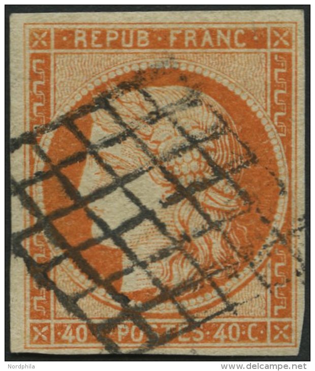 FRANKREICH 5a O, 1850, 40 C. Rotorange, Zentrischer Gitterstempel, Kabinett, Gepr. U.a. Drahn, Mi. (550.-) - Other & Unclassified