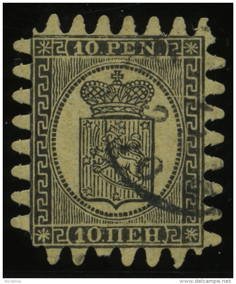 FINNLAND 7Bx O, 1866, 10 P. Schwarz Auf Gestreiftem Sämischem Papier, Eine Verkürzte Zunge, Pracht - Other & Unclassified