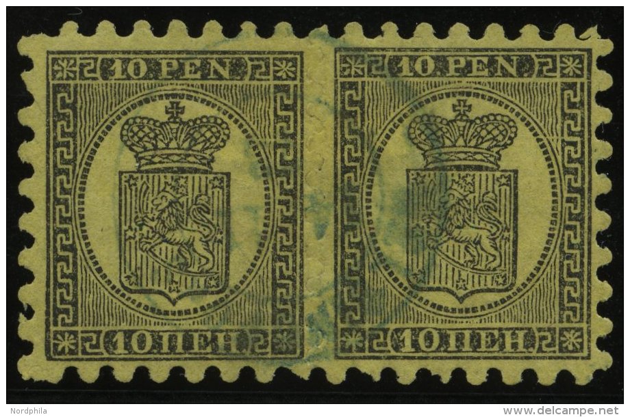 FINNLAND 7Ay Paar O, 1873, 10 P. Schwarz Auf Sämisch Im Waagerechten Papier, Blauer K2 HELSINGFORS, Praktisch Alle - Other & Unclassified