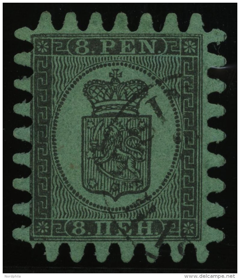 FINNLAND 6Cx O, 1867, 8 P. Schwarz Auf Grün, Alle Zungen, Pracht - Other & Unclassified