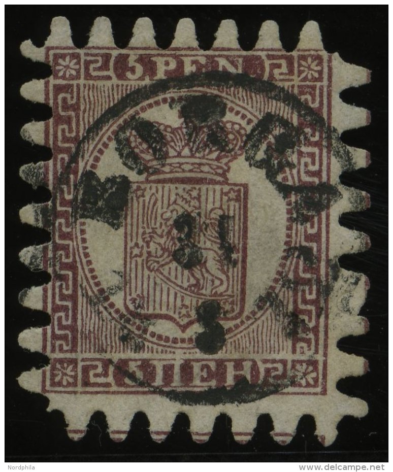 FINNLAND 5Cx O, 1867, 5 P. Braunlila Auf Blasslila, Zentrischer K1 BORGA, Alle Zungen, Pracht - Other & Unclassified