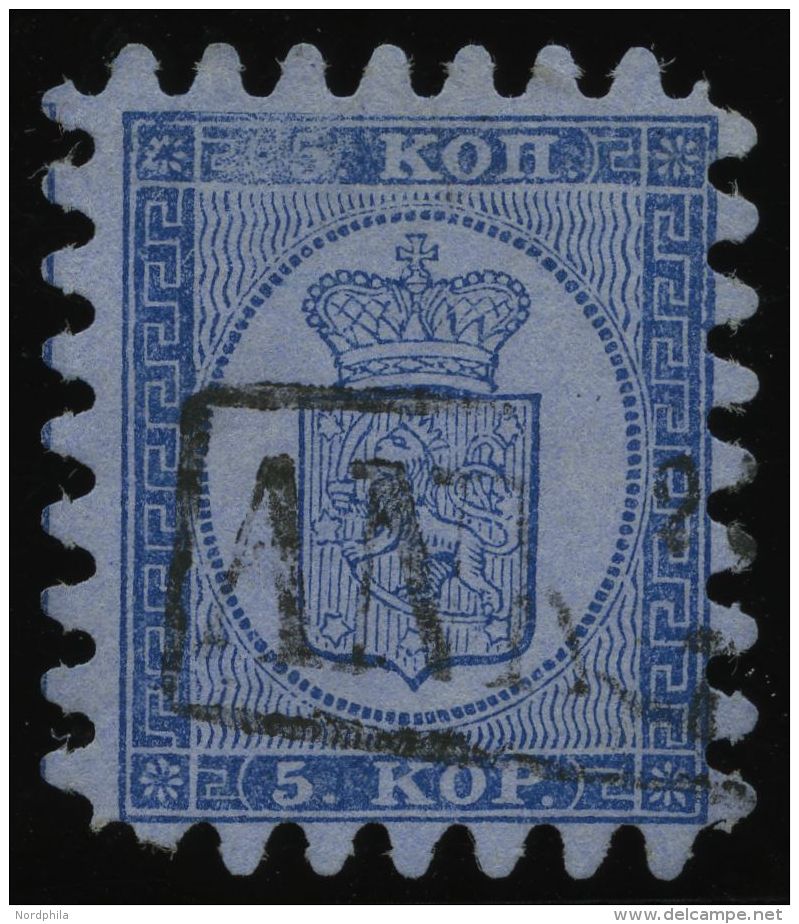 FINNLAND 3B O, 1865, 5 K. Blau Auf Graublau, R1 ANK, Nur Eine Zunge Verkürzt, Pracht - Other & Unclassified